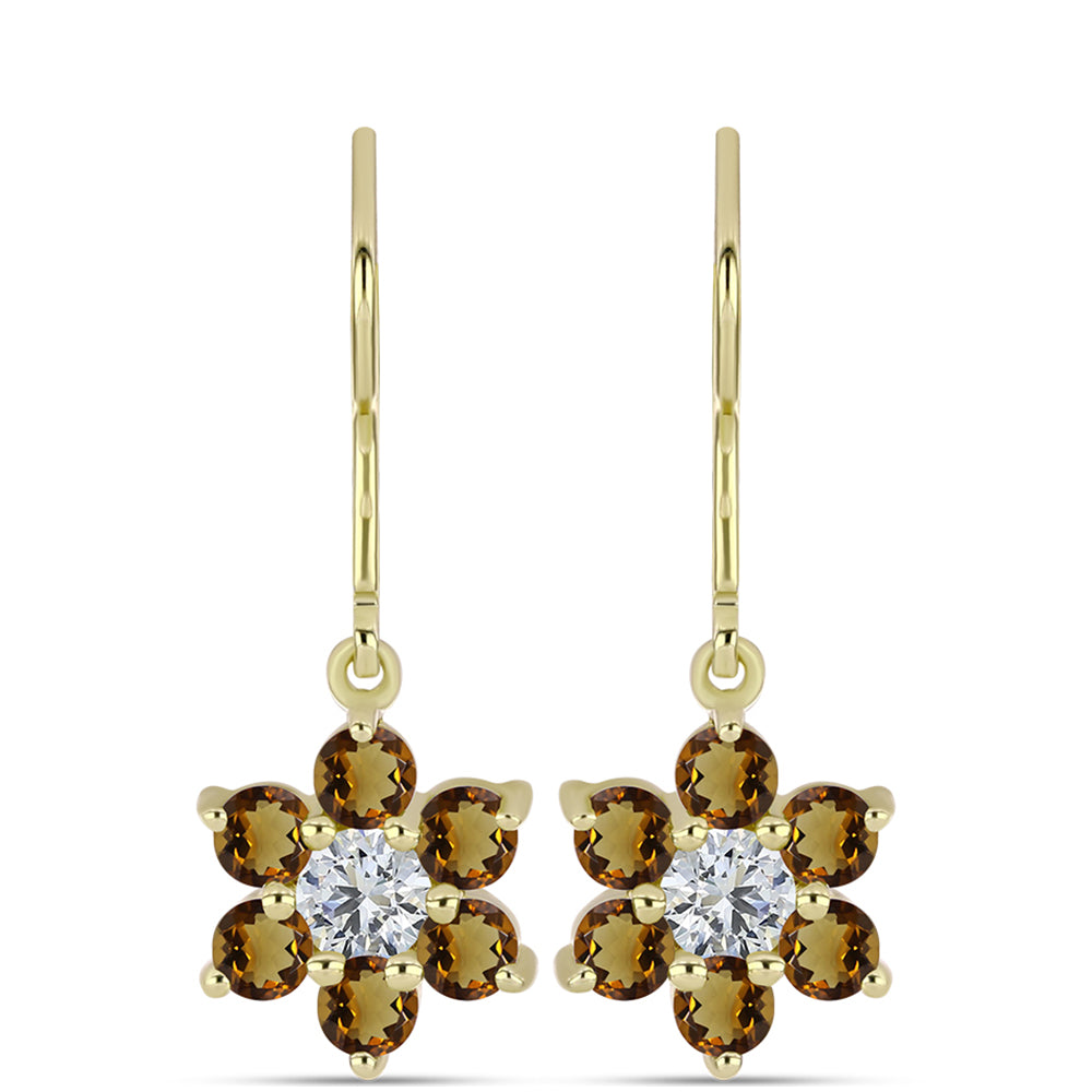 Cercei din Argint 925 Placat cu Aur ( 2.38 grame ) cu Cuarț Coniac și Topaz Alb 1.93 Carate