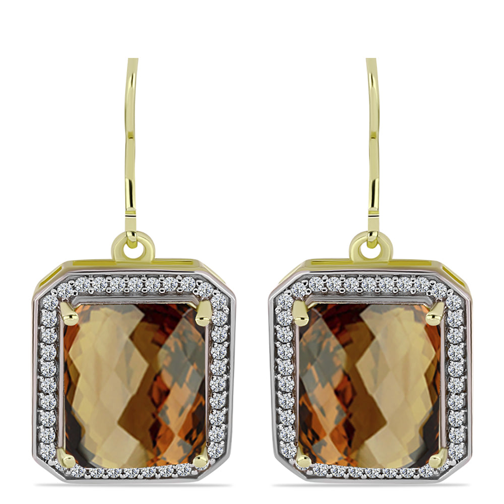 Cercei din Argint 925 Placat cu Aur ( 4.96 grame ) cu Cuarț Coniac și Topaz Alb 10.41 Carate 1 