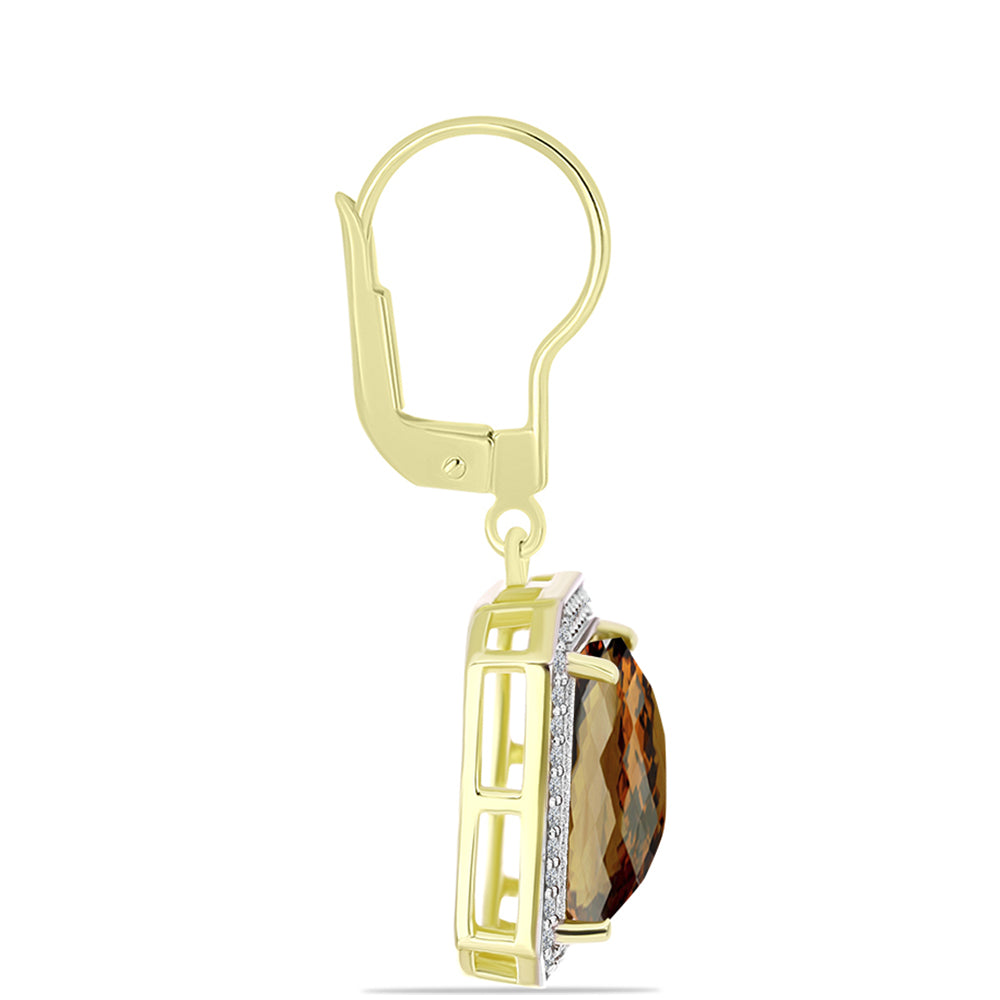 Cercei din Argint 925 Placat cu Aur ( 4.96 grame ) cu Cuarț Coniac și Topaz Alb 10.41 Carate