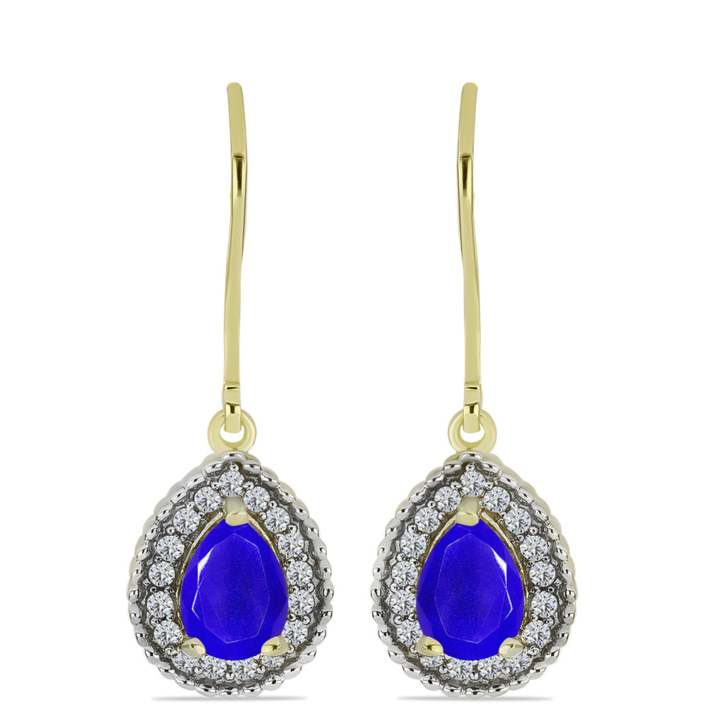 Cercei din Argint 925 Placat cu Aur ( 2.67 grame ) cu Agat Albastru și Topaz Alb 1.68 Carate