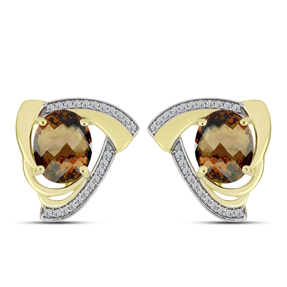 Cercei din Argint 925 Placat cu Aur ( 4.77 grame ) cu Cuarț Coniac și Topaz Alb 4.66 Carate 1 
