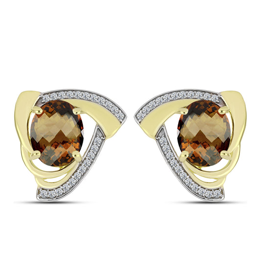 Cercei din Argint 925 Placat cu Aur ( 4.77 grame ) cu Cuarț Coniac și Topaz Alb 4.66 Carate