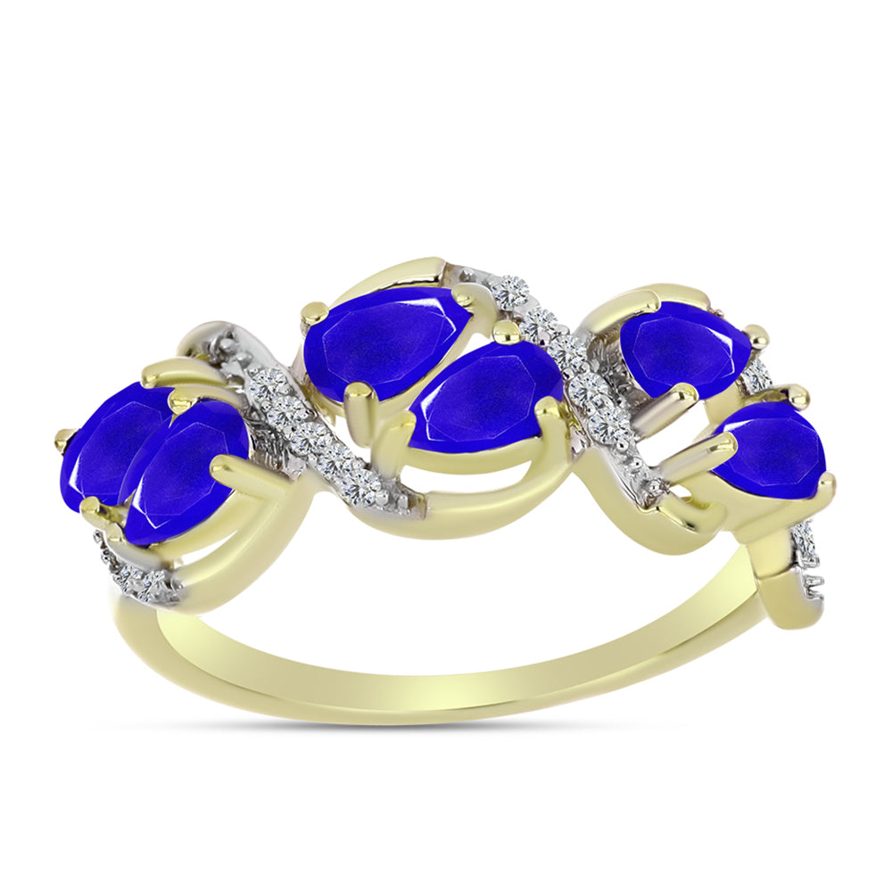 Inel din Argint 925 Placat cu Aur ( 3.11 grame ) cu Agat Albastru și Topaz Alb 1.3 Carate