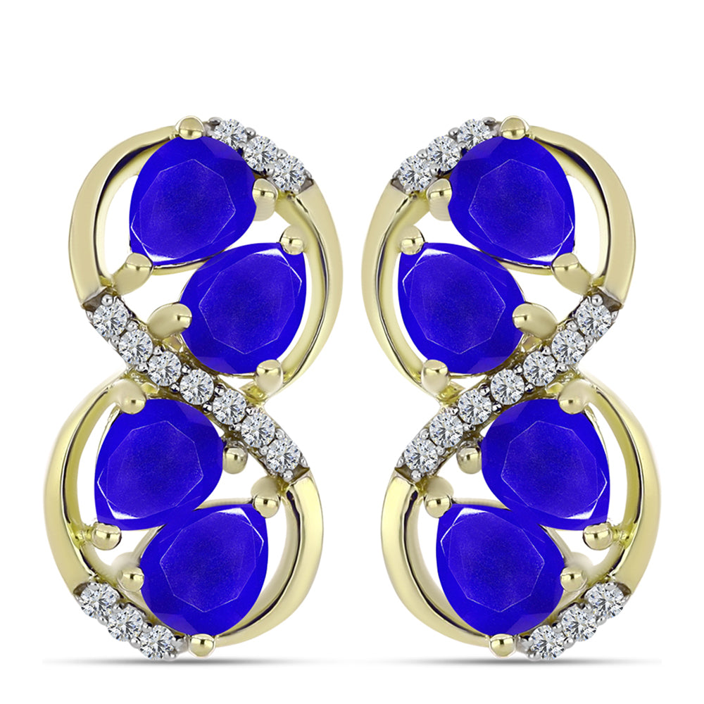 Cercei din Argint 925 Placat cu Aur ( 4.79 grame ) cu Agat Albastru și Topaz Alb 2.68 Carate