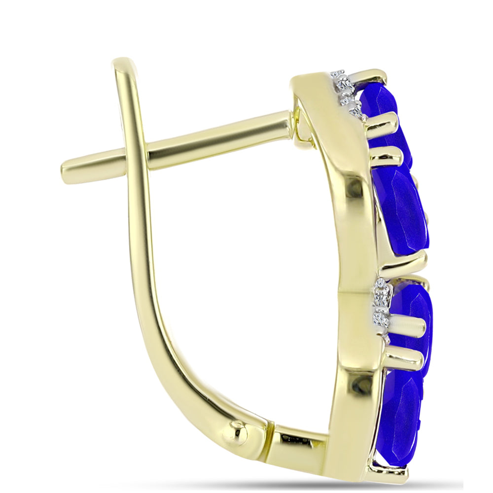 Cercei din Argint 925 Placat cu Aur ( 4.79 grame ) cu Agat Albastru și Topaz Alb 2.68 Carate