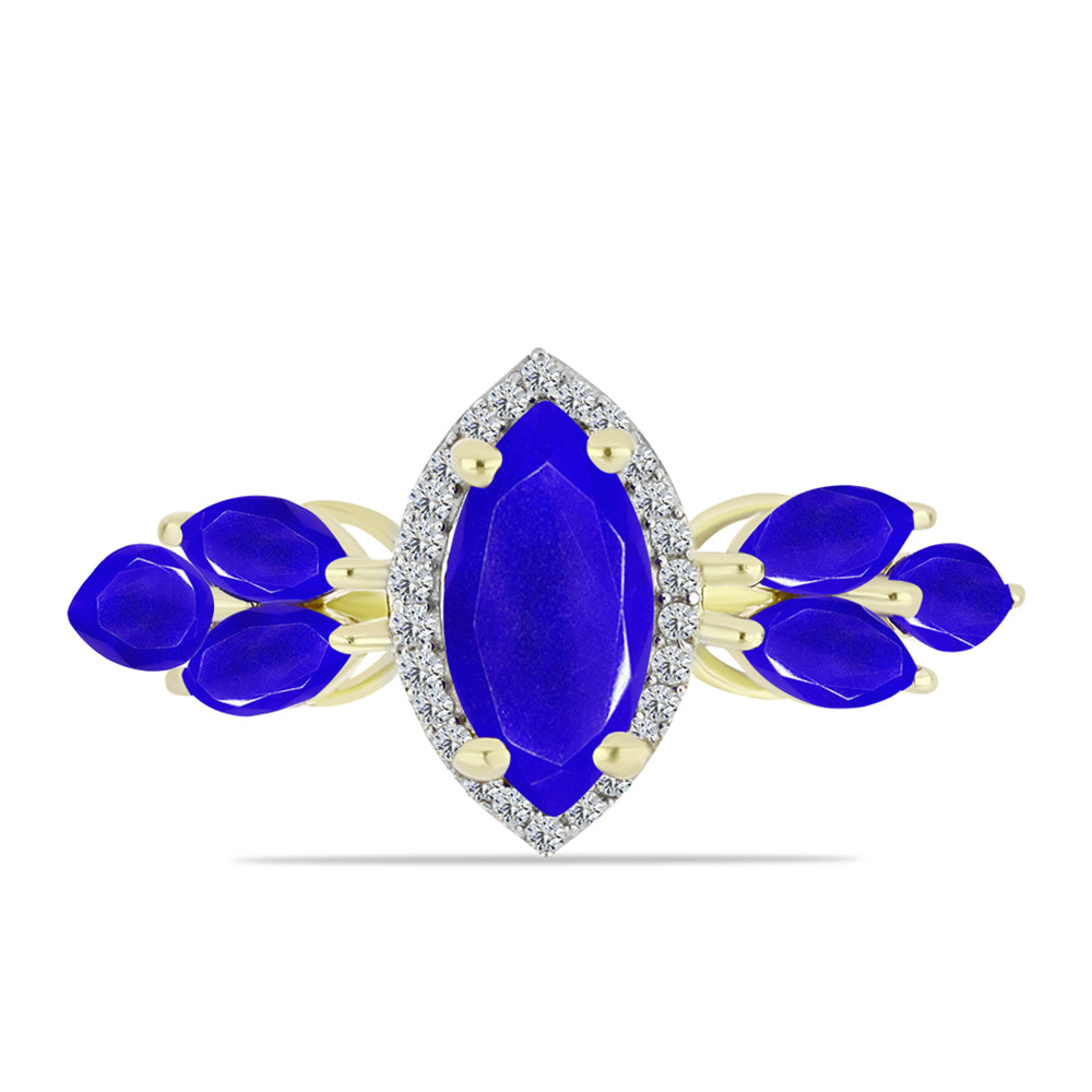 Inel din Argint 925 Placat cu Aur ( 3.73 grame ) cu Agat Albastru și Topaz Alb 3.09 Carate