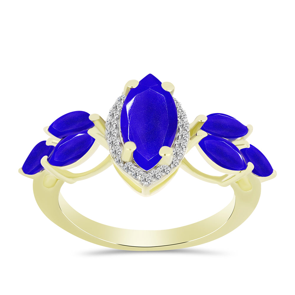 Inel din Argint 925 Placat cu Aur ( 3.73 grame ) cu Agat Albastru și Topaz Alb 3.09 Carate