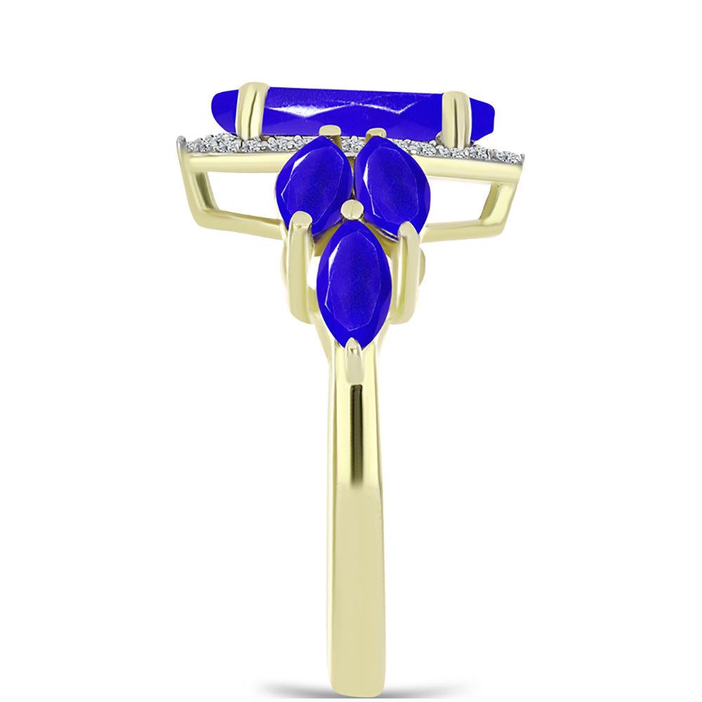 Inel din Argint 925 Placat cu Aur ( 3.73 grame ) cu Agat Albastru și Topaz Alb 3.09 Carate
