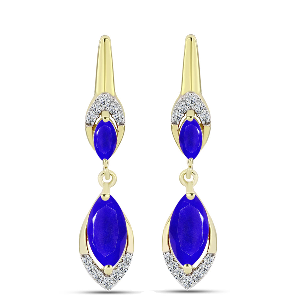 Cercei din Argint 925 Placat cu Aur ( 3.92 grame ) cu Agat Albastru și Topaz Alb 2.56 Carate 1 