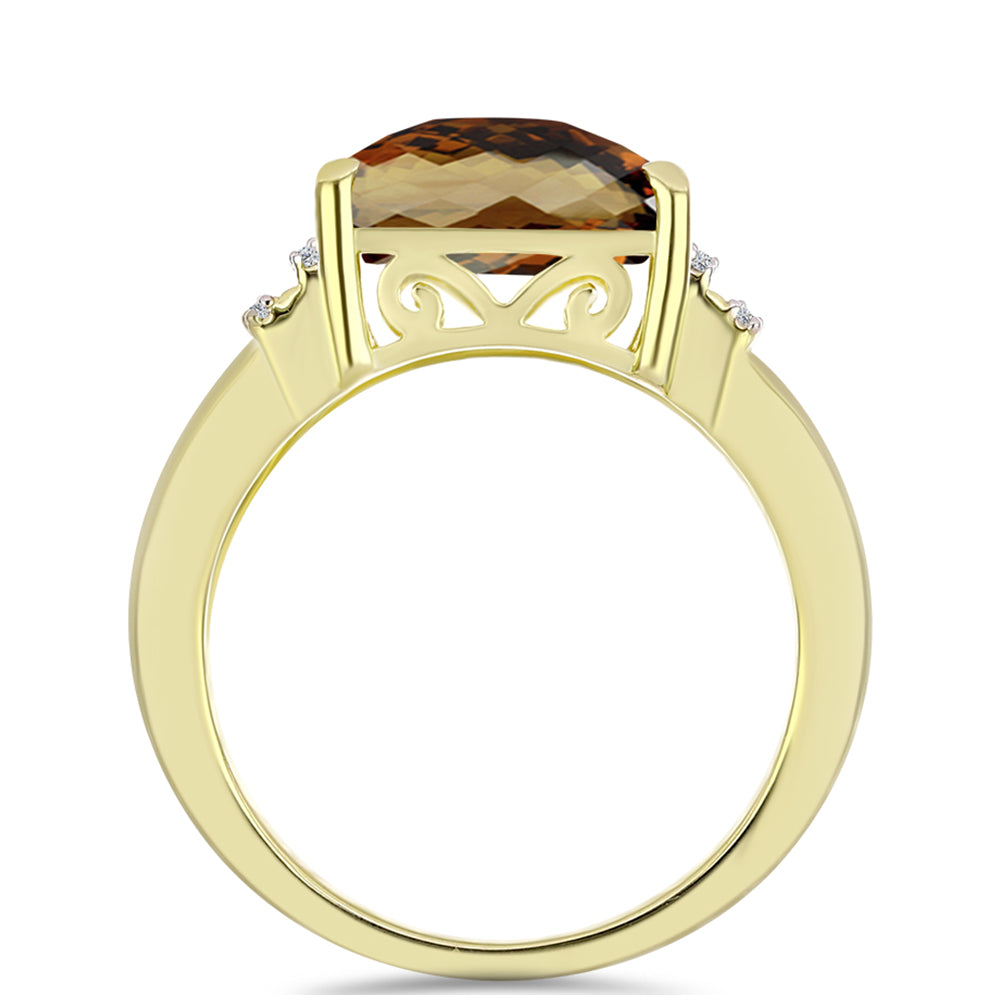 Inel din Argint 925 Placat cu Aur ( 3.87 grame ) cu Cuarț Coniac și Topaz Alb 3.76 Carate