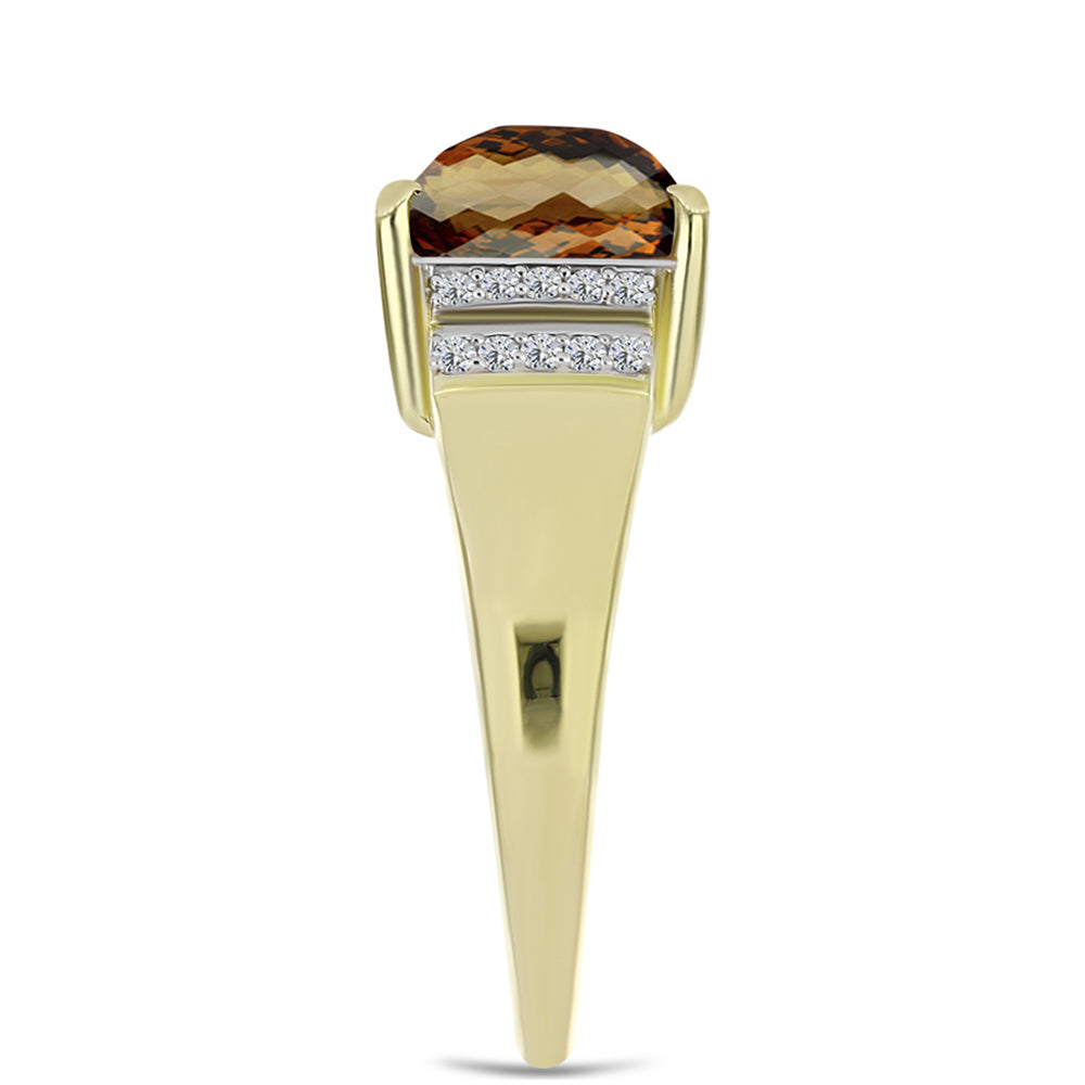 Inel din Argint 925 Placat cu Aur ( 3.87 grame ) cu Cuarț Coniac și Topaz Alb 3.76 Carate 4 
