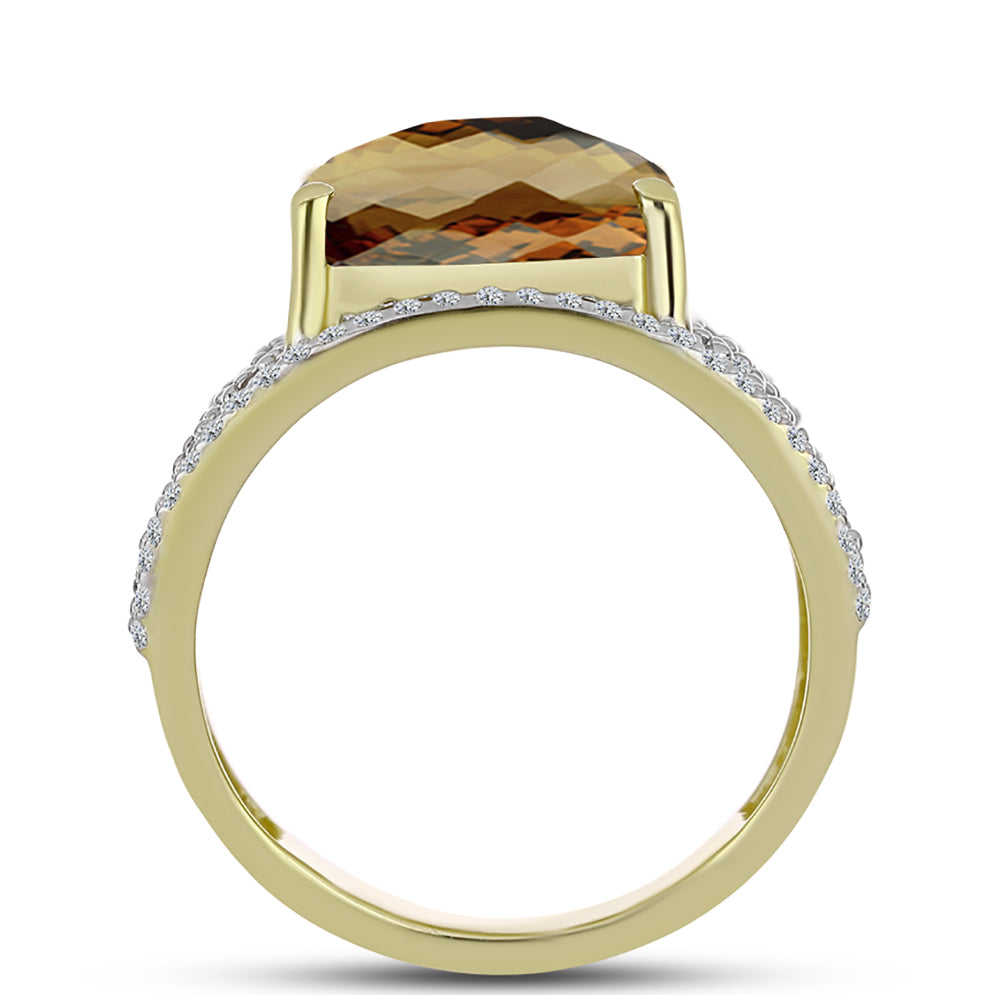 Inel din Argint 925 Placat cu Aur ( 6.53 grame ) cu Cuarț Coniac și Topaz Alb 10.95 Carate