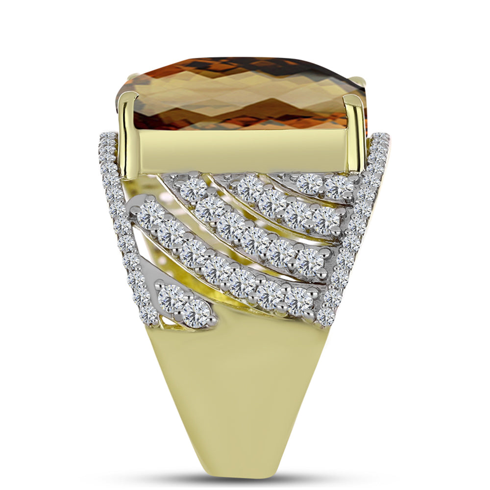 Inel din Argint 925 Placat cu Aur ( 6.53 grame ) cu Cuarț Coniac și Topaz Alb 10.95 Carate 4 