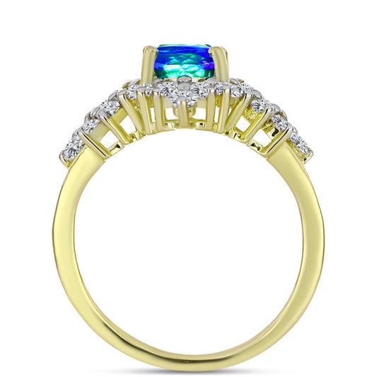 Inel din Argint 925 Placat cu Aur ( 3.49 grame ) cu Cuarț Păun și Topaz Alb 2.43 Carate