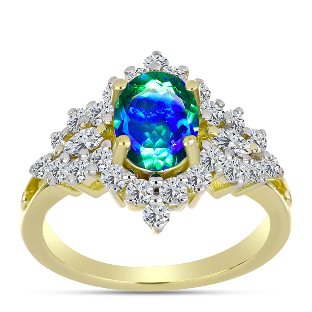 Inel din Argint 925 Placat cu Aur ( 3.49 grame ) cu Cuarț Păun și Topaz Alb 2.43 Carate