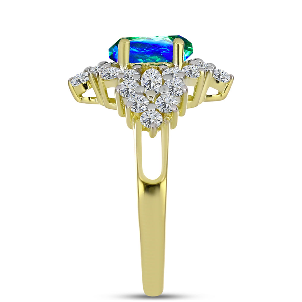 Inel din Argint 925 Placat cu Aur ( 3.49 grame ) cu Cuarț Păun și Topaz Alb 2.43 Carate 4 