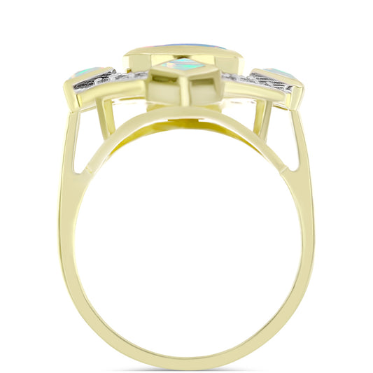 Inel din Argint 925 Placat cu Aur ( 4.65 grame ) cu Opal Welo și Topaz Alb 2.3 Carate