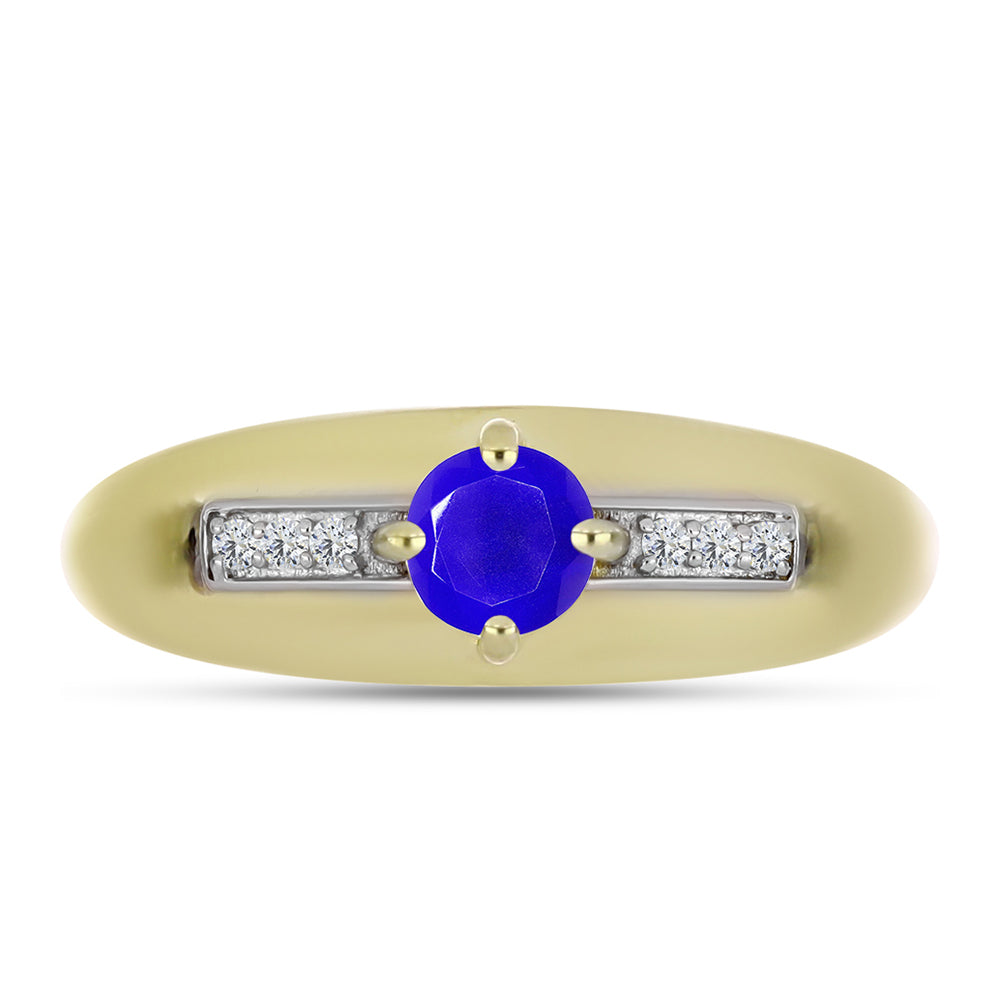 Inel din Argint 925 Placat cu Aur ( 3.18 grame ) cu Agat Albastru și Topaz Alb 0.54 Carate