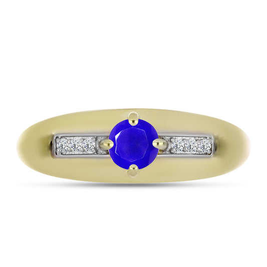Inel din Argint 925 Placat cu Aur ( 3.18 grame ) cu Agat Albastru și Topaz Alb 0.54 Carate