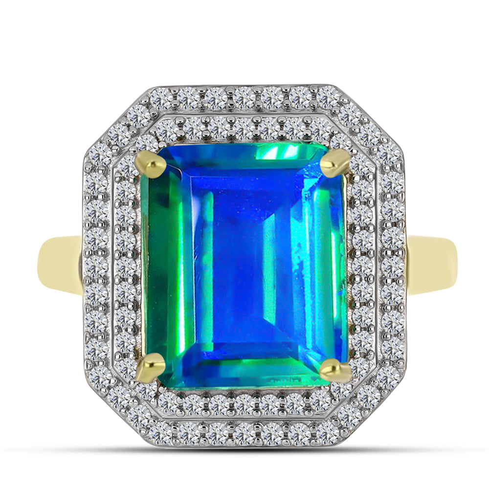 Inel din Argint 925 Placat cu Aur ( 3.8 grame ) cu Cuarț Păun și Topaz Alb 6.19 Carate 1 