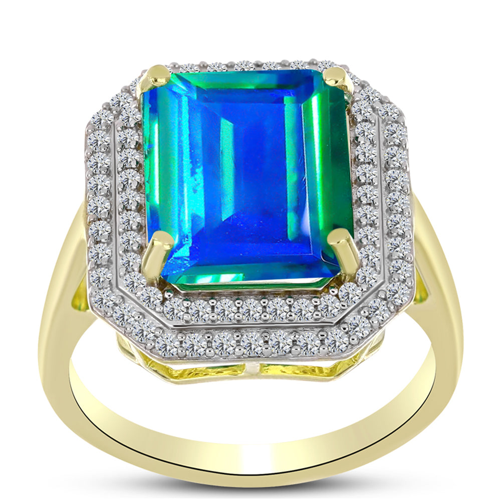 Inel din Argint 925 Placat cu Aur ( 3.8 grame ) cu Cuarț Păun și Topaz Alb 6.19 Carate