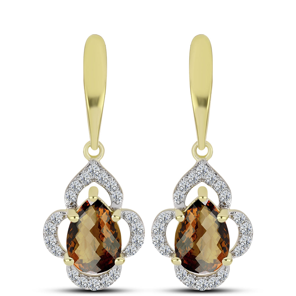 Cercei din Argint 925 Placat cu Aur ( 4.18 grame ) cu Cuarț Coniac și Topaz Alb 3.82 Carate
