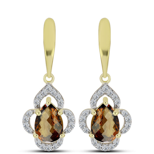 Cercei din Argint 925 Placat cu Aur ( 4.18 grame ) cu Cuarț Coniac și Topaz Alb 3.82 Carate