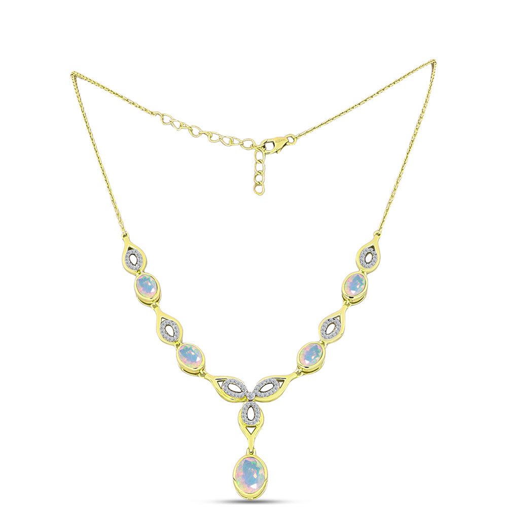 Colier din Argint 925 Placat cu Aur ( 9.33 grame ) cu Opal Welo și Topaz Alb 3.74 Carate