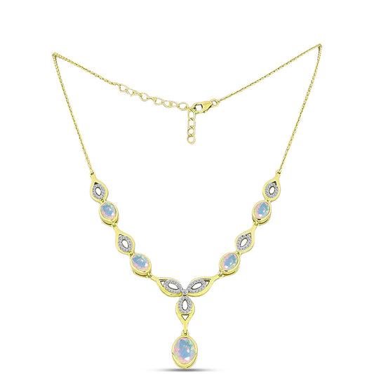 Colier din Argint 925 Placat cu Aur ( 9.33 grame ) cu Opal Welo și Topaz Alb 3.74 Carate