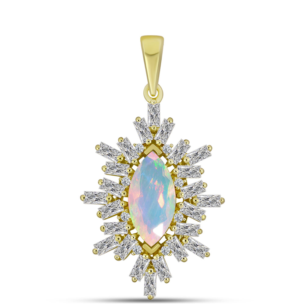 Pandantiv din Argint 925 Placat cu Aur ( 2.18 grame ) cu Opal Welo și Zircon Alb 2.84 Carate 1 