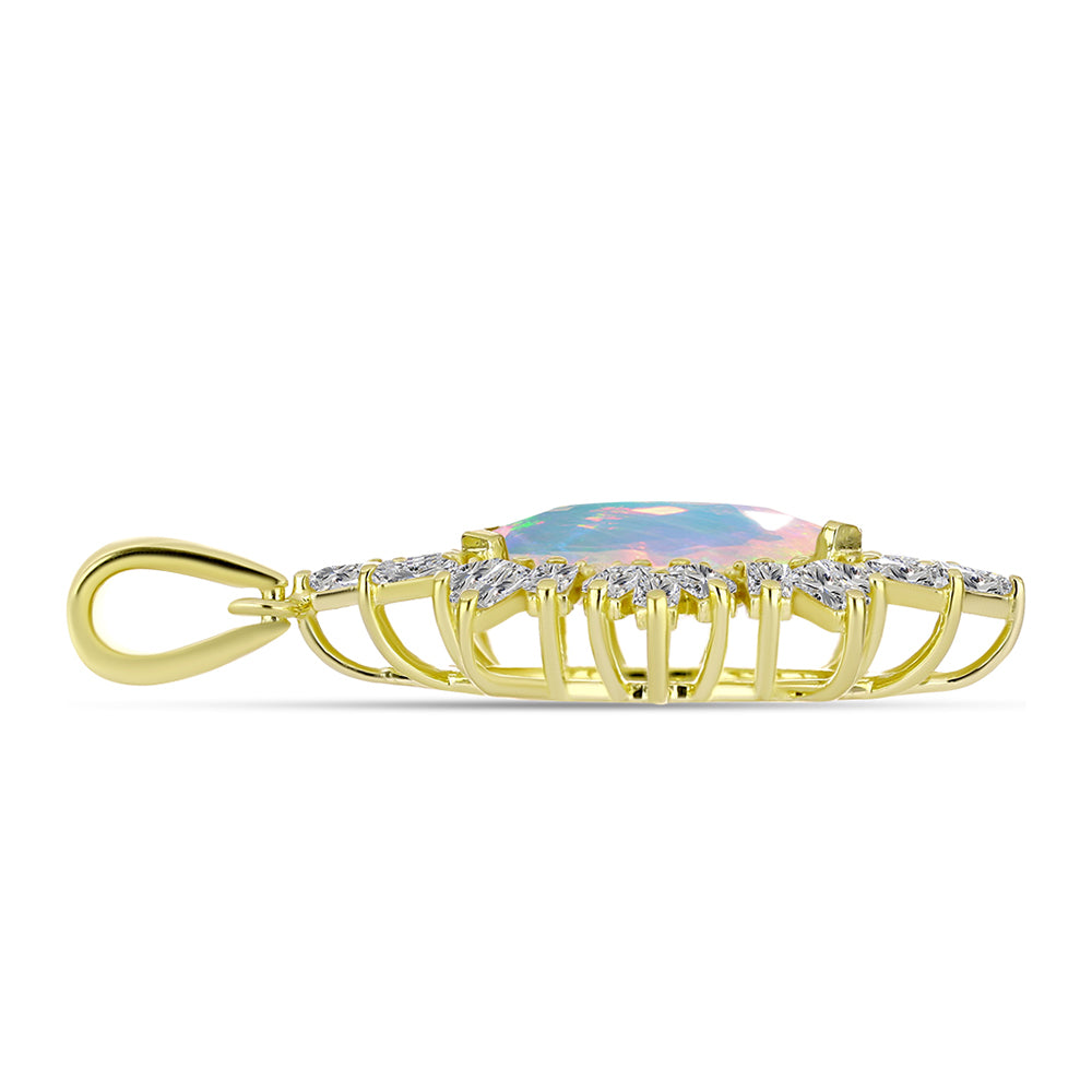 Pandantiv din Argint 925 Placat cu Aur ( 2.18 grame ) cu Opal Welo și Zircon Alb 2.84 Carate 2 