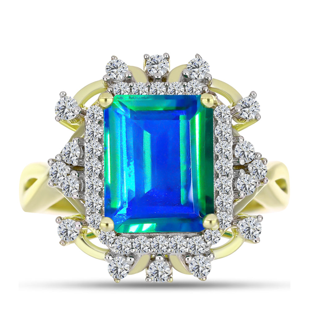 Inel din Argint 925 Placat cu Aur ( 3.92 grame ) cu Cuarț Păun și Topaz Alb 3.97 Carate