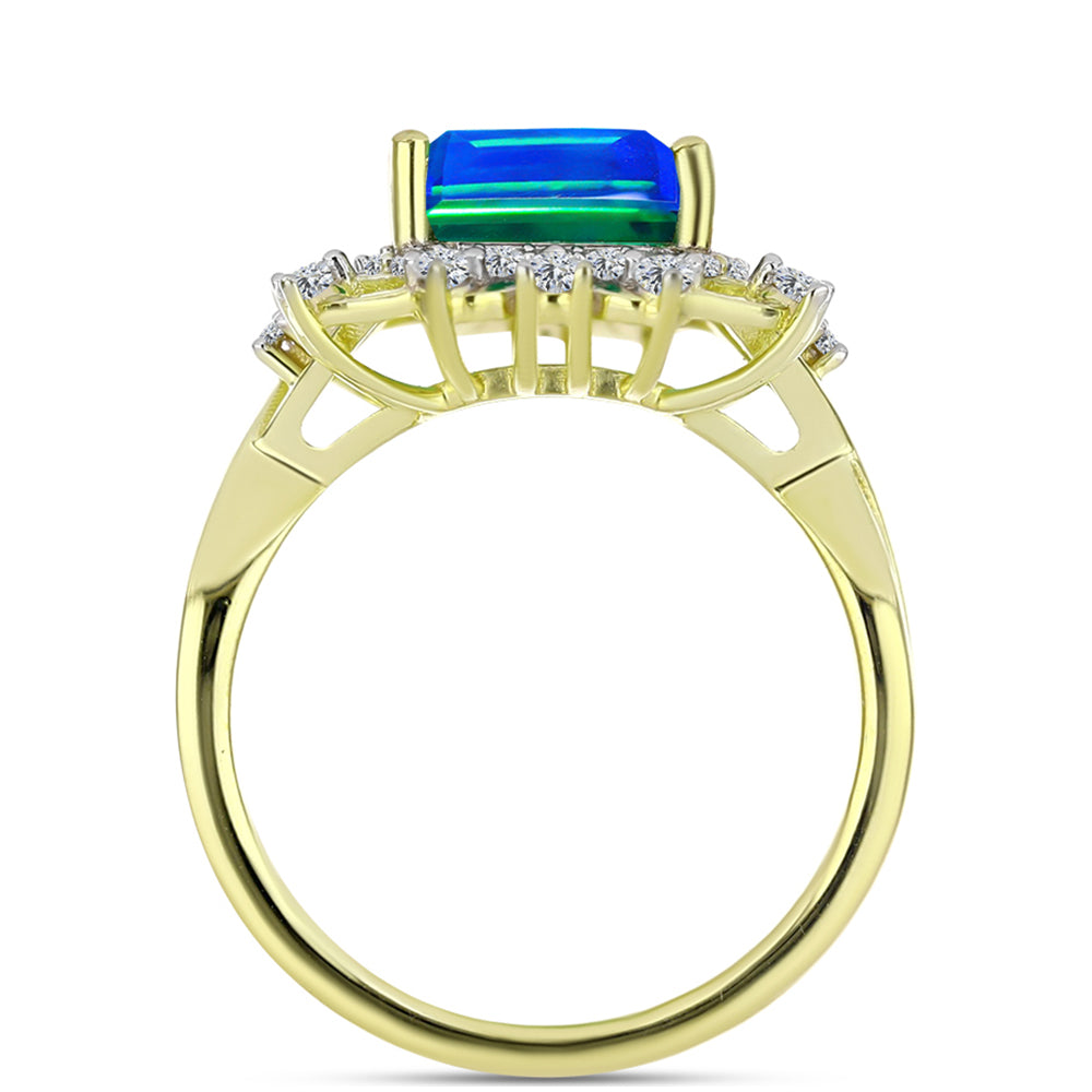 Inel din Argint 925 Placat cu Aur ( 3.92 grame ) cu Cuarț Păun și Topaz Alb 3.97 Carate 2 