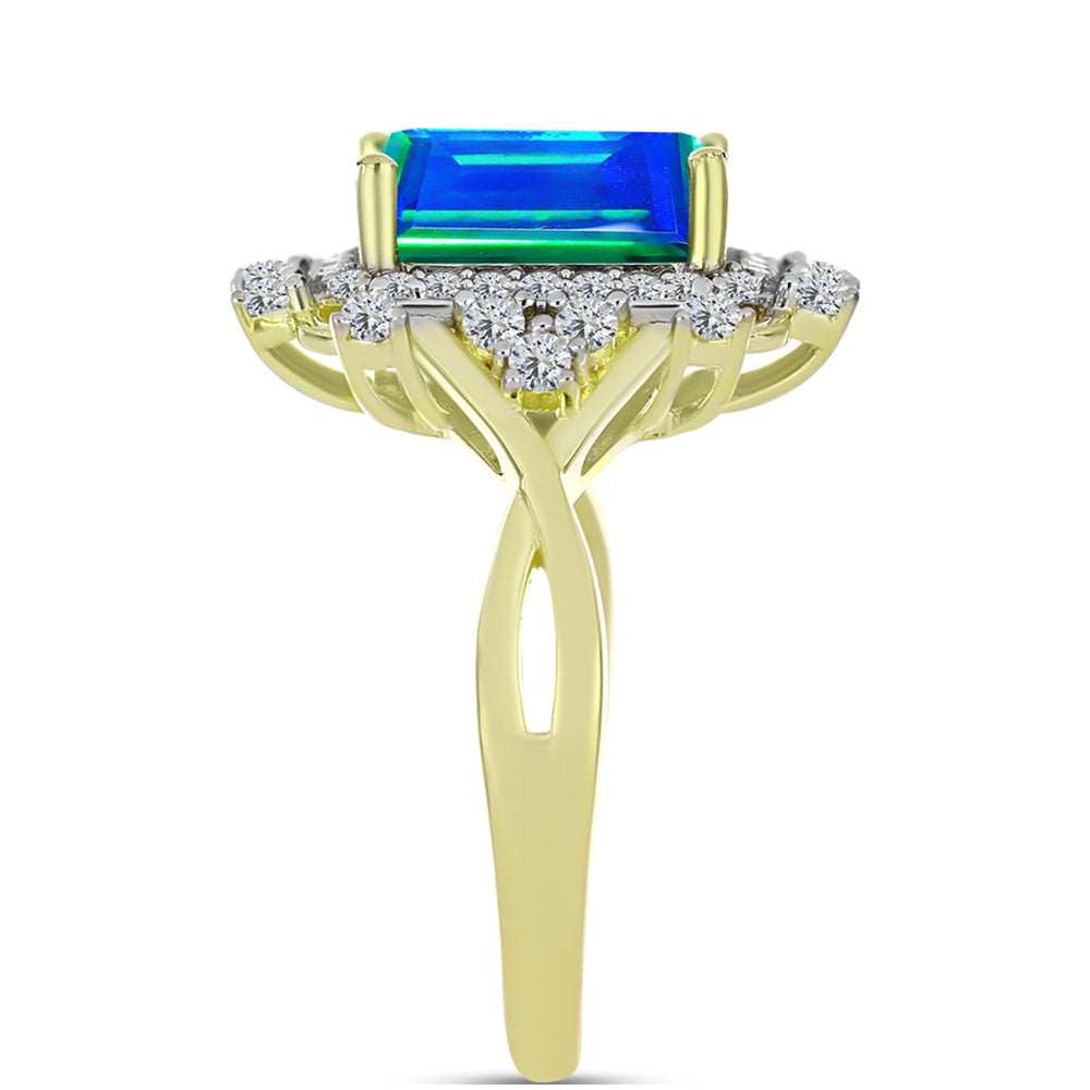 Inel din Argint 925 Placat cu Aur ( 3.92 grame ) cu Cuarț Păun și Topaz Alb 3.97 Carate