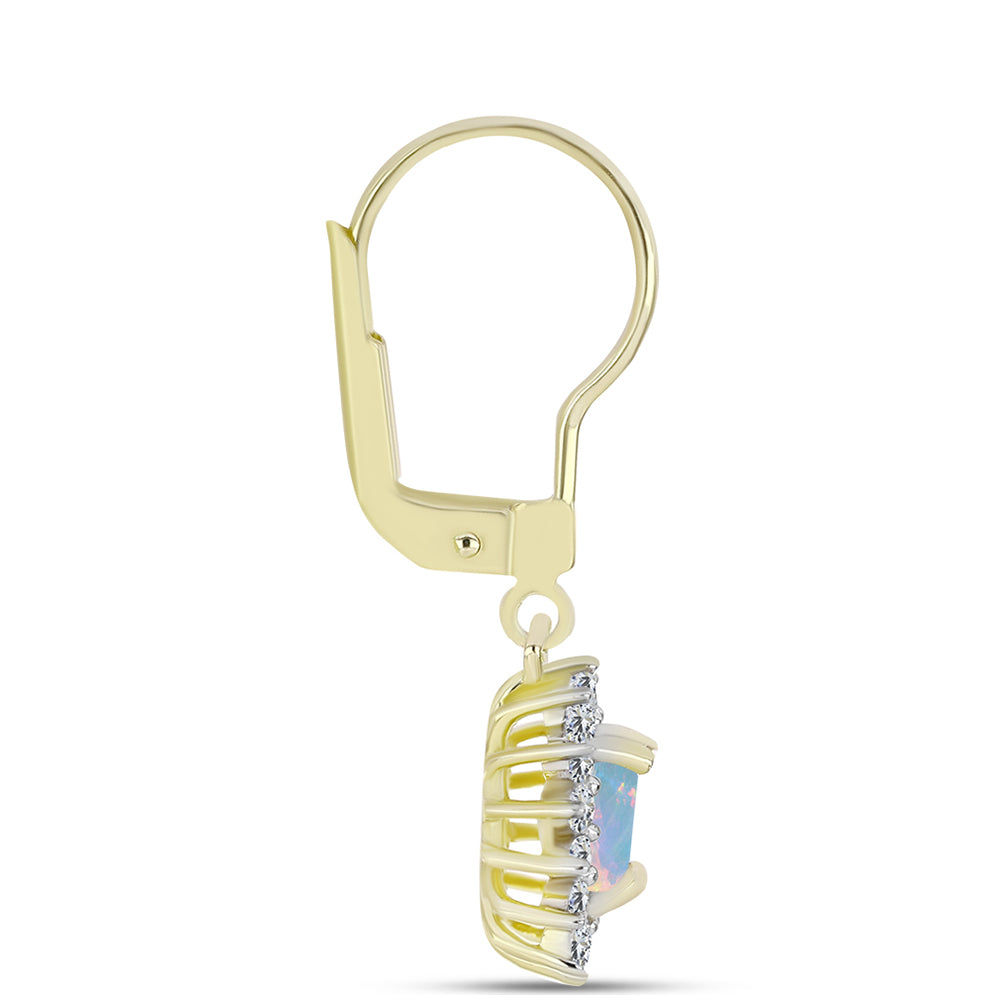 Cercei din Argint 925 Placat cu Aur ( 2.24 grame ) cu Opal Welo și Topaz Alb 1.12 Carate 2 