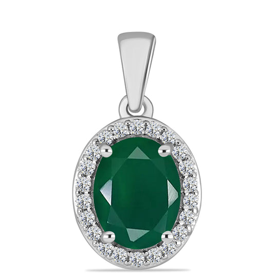 Pandantiv din Argint 925 ( 1.17 grame ) cu Calcedon Verde și Topaz Alb 1.74 Carate