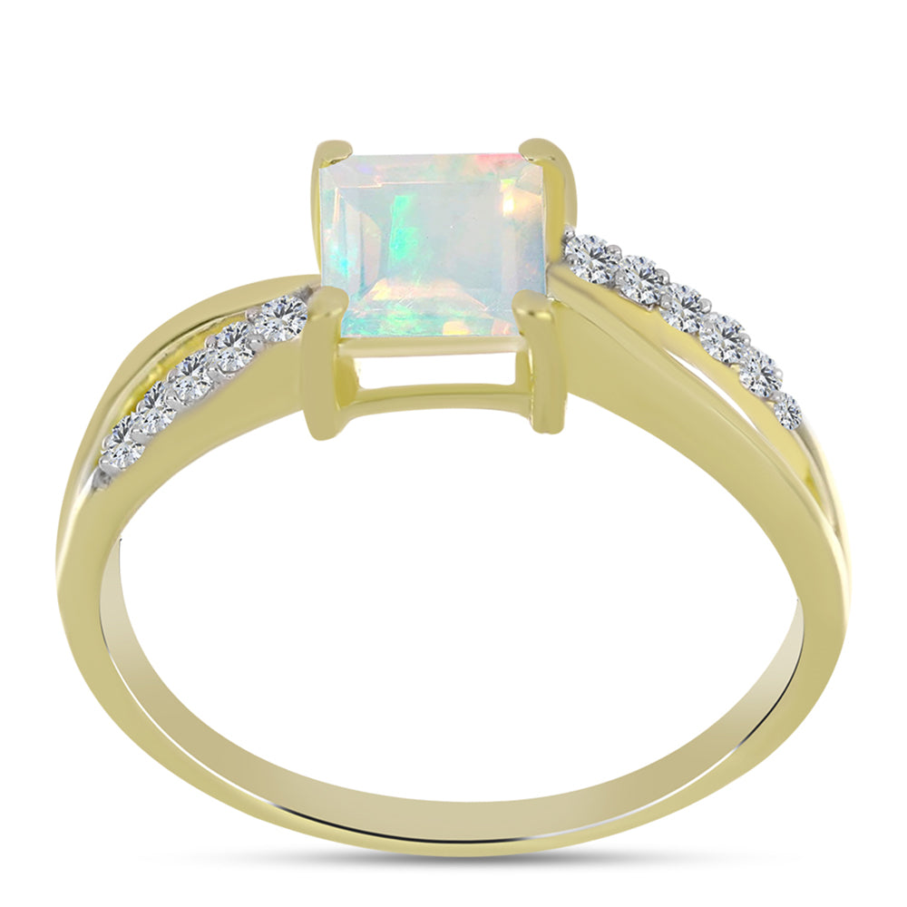 Inel din Argint 925 Placat cu Aur ( 2.39 grame ) cu Opal Welo și Topaz Alb 0.79 Carate