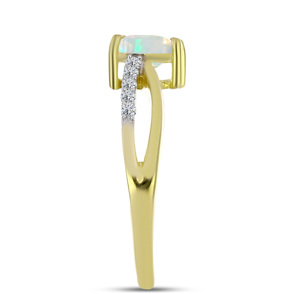 Inel din Argint 925 Placat cu Aur ( 2.39 grame ) cu Opal Welo și Topaz Alb 0.79 Carate 4 