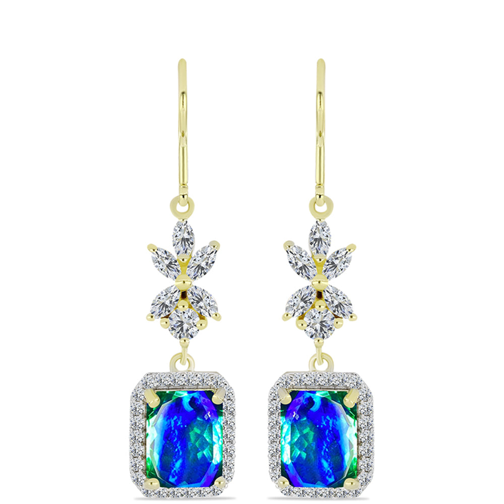 Cercei din Argint 925 Placat cu Aur ( 3.86 grame ) cu Cuarț Păun și Topaz Alb 5.93 Carate