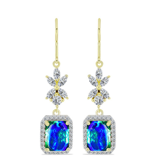 Cercei din Argint 925 Placat cu Aur ( 3.86 grame ) cu Cuarț Păun și Topaz Alb 5.93 Carate