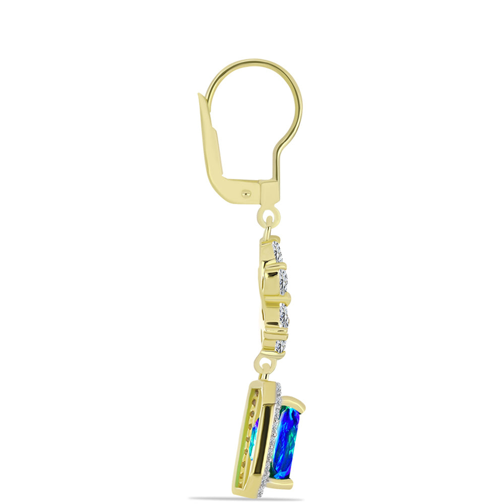 Cercei din Argint 925 Placat cu Aur ( 3.86 grame ) cu Cuarț Păun și Topaz Alb 5.93 Carate 2 