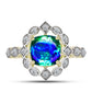 Inel din Argint 925 Placat cu Aur ( 3.88 grame ) cu Cuarț Păun și Topaz Alb 3 Carate