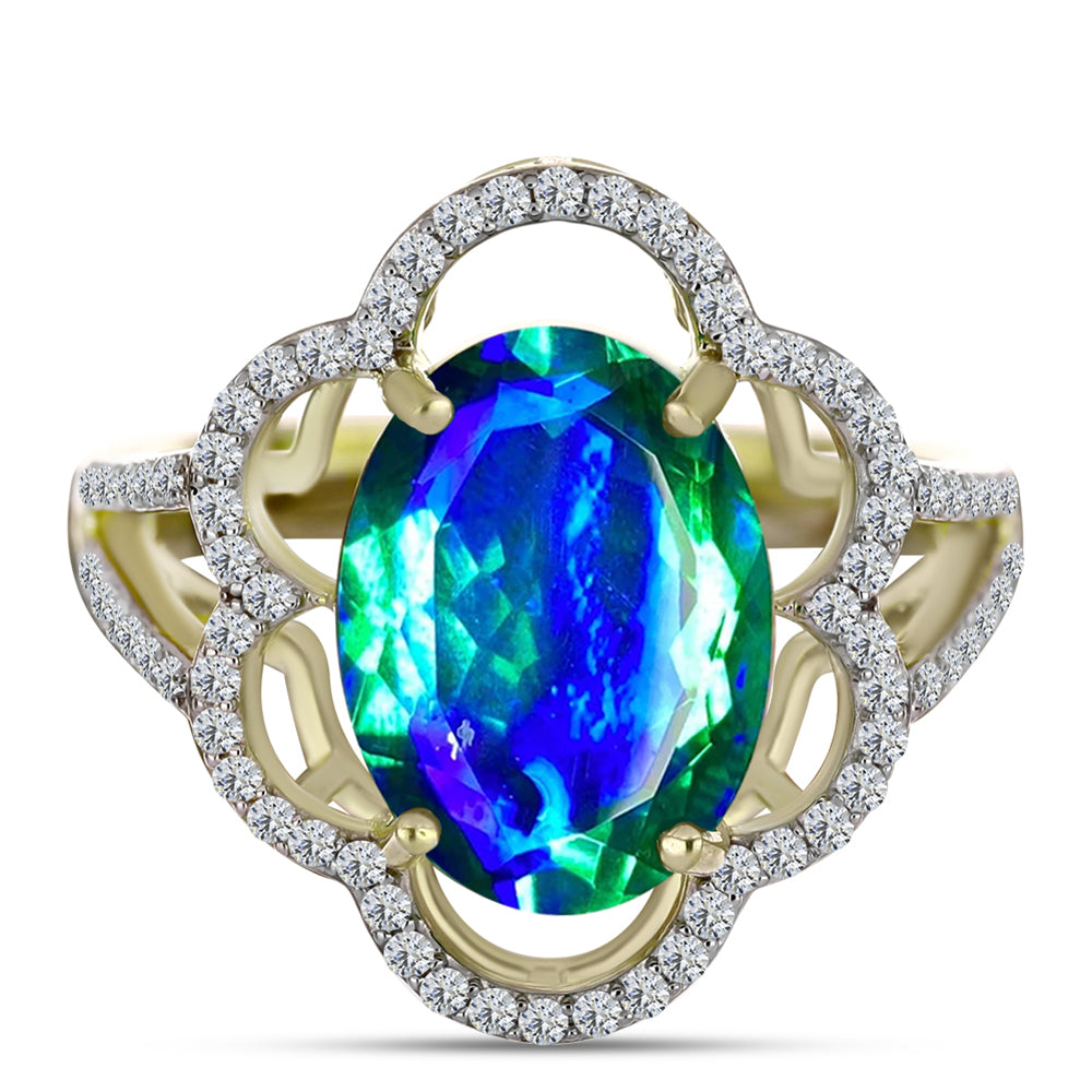 Inel din Argint 925 Placat cu Aur ( 3.73 grame ) cu Cuarț Păun și Topaz Alb 5.8 Carate 1 