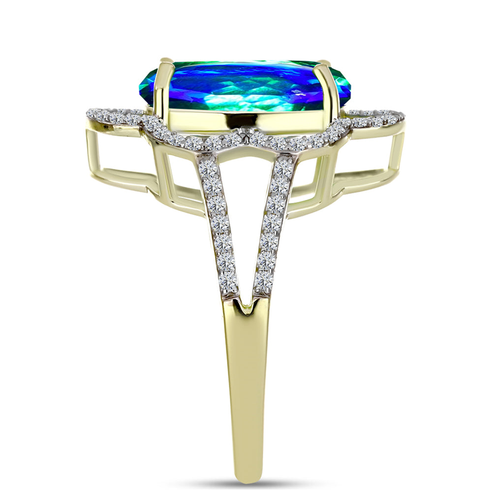 Inel din Argint 925 Placat cu Aur ( 3.73 grame ) cu Cuarț Păun și Topaz Alb 5.8 Carate
