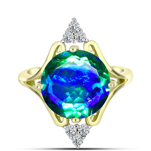 Inel din Argint 925 Placat cu Aur ( 3.75 grame ) cu Cuarț Păun și Topaz Alb 5.38 Carate