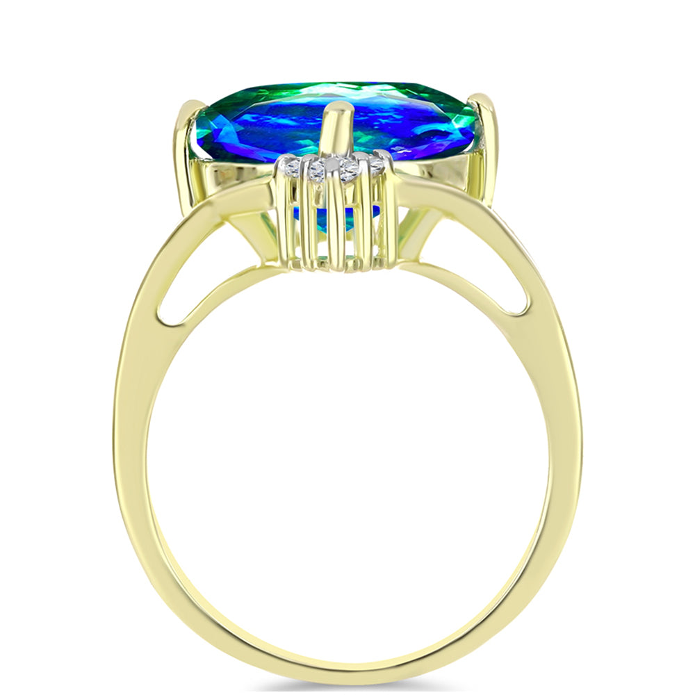 Inel din Argint 925 Placat cu Aur ( 3.75 grame ) cu Cuarț Păun și Topaz Alb 5.38 Carate