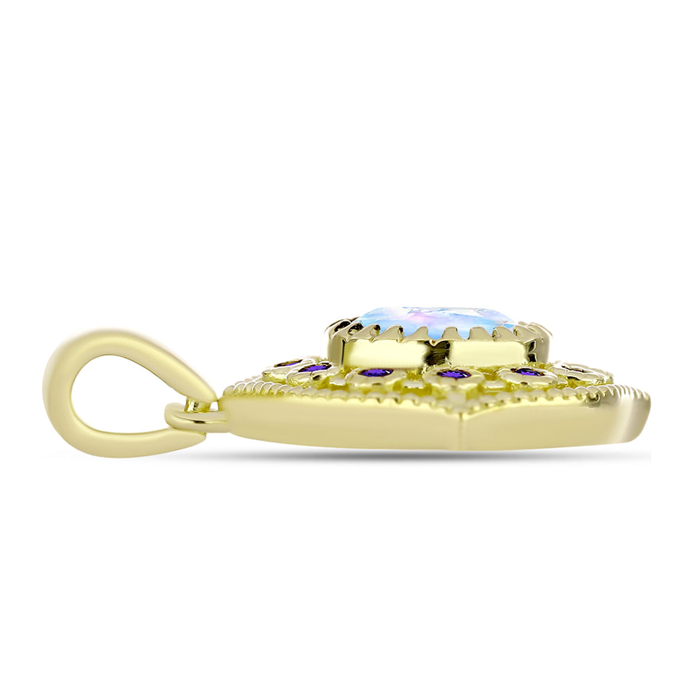 Pandantiv din Argint 925 Placat cu Aur ( 2.39 grame ) cu Piatra Lunii Curcubeu și Ametist Marocan 1.34 Carate 2 