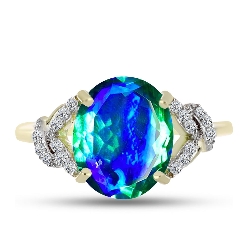 Inel din Argint 925 Placat cu Aur ( 2.73 grame ) cu Cuarț Păun și Topaz Alb 4.34 Carate 1 