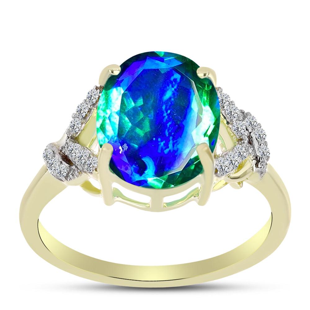 Inel din Argint 925 Placat cu Aur ( 2.73 grame ) cu Cuarț Păun și Topaz Alb 4.34 Carate
