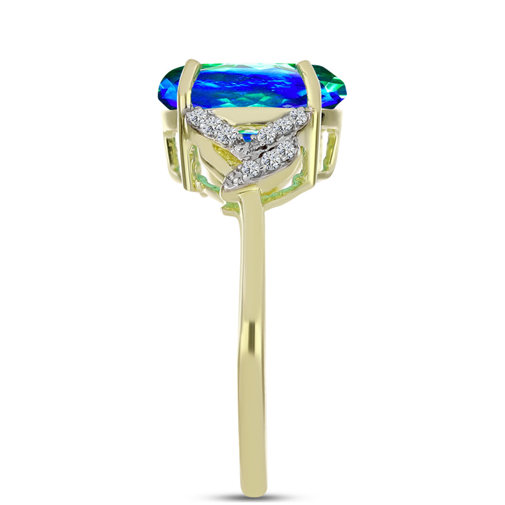 Inel din Argint 925 Placat cu Aur ( 2.73 grame ) cu Cuarț Păun și Topaz Alb 4.34 Carate 4 